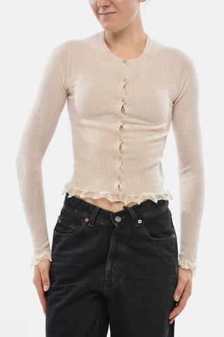 Cardigan Girocollo a Costine con Arricciature