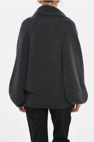 Ribbed Wool Pullover With Batwing Sleeves