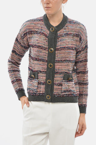 Cardigan Aus Wollmischung Mit Lurex-Details Und Schmuckknöpfen