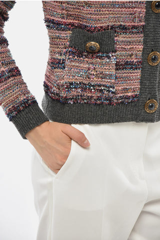 Cardigan Aus Wollmischung Mit Lurex-Details Und Schmuckknöpfen