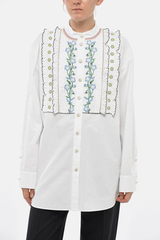 Camicia rouches Cannolé in Popeline di Cotone con Bottoni Gioiello