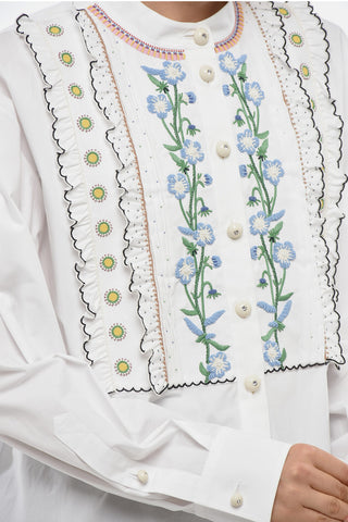 Camicia rouches Cannolé in Popeline di Cotone con Bottoni Gioiello