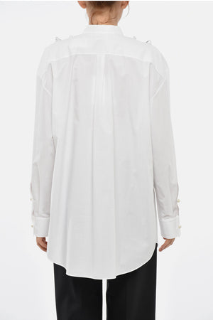 Ruffled Cannolé Shirt Cotton Poplin with Jewel Buttons