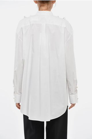 Camicia rouches Cannolé in Popeline di Cotone con Bottoni Gioiello