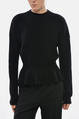 Rundhals-Pullover Aus Wolle Mit Ausgestelltem Saum