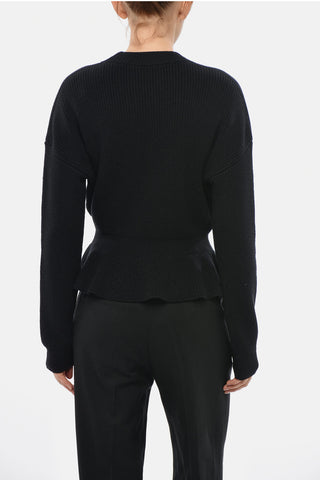 Rundhals-Pullover Aus Wolle Mit Ausgestelltem Saum