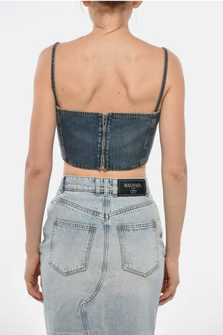 Denim Bustier Top with Back Zip