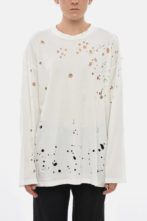 SPORTMAX T-Shirt Girocollo NEVADA Effetto Distressed a Maniche Lunghe