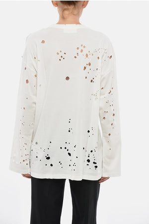 SPORTMAX T-Shirt Girocollo NEVADA Effetto Distressed a Maniche Lunghe