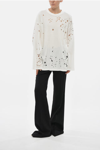 SPORTMAX Crewneck T-shirt NEVADA Long-Sleeve Distressed Effect