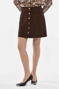 Suede Miniskirt with Gold-Effect Branded Buttons