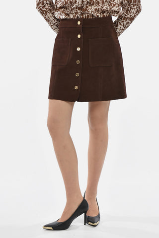 Suede Miniskirt with Gold-Effect Branded Buttons
