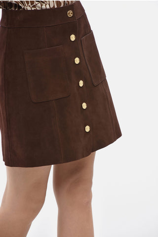 Suede Miniskirt with Gold-Effect Branded Buttons