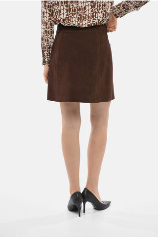Suede Miniskirt with Gold-Effect Branded Buttons