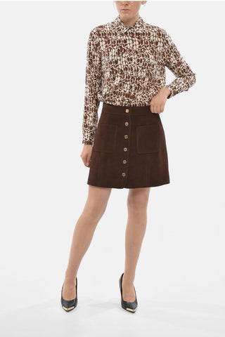 Suede Miniskirt with Gold-Effect Branded Buttons