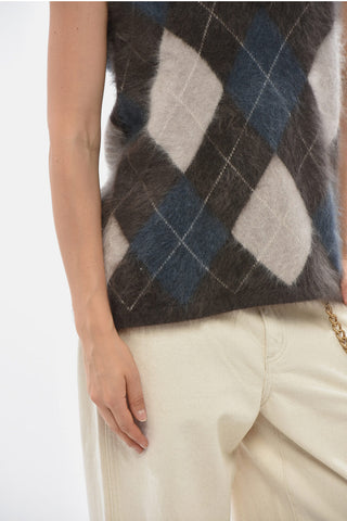 Cashmere V-Neck Sweater with Argyle Pattern