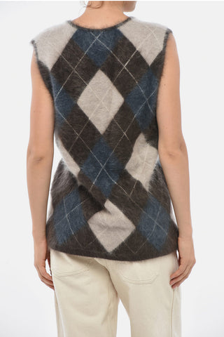 Cashmere V-Neck Sweater with Argyle Pattern