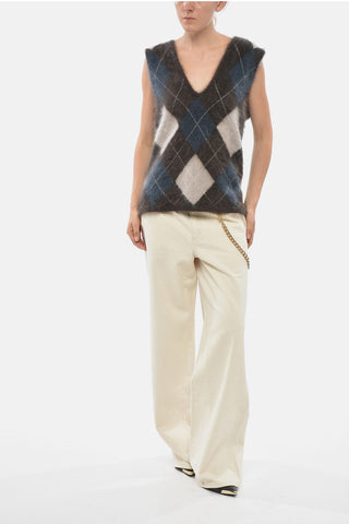 Cashmere V-Neck Sweater with Argyle Pattern