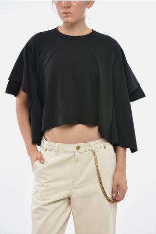 Solid-Color Crewneck T-Shirt With Batwing Sleeves