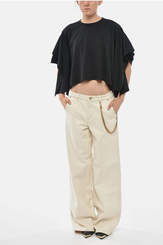 Solid-Color Crewneck T-Shirt With Batwing Sleeves