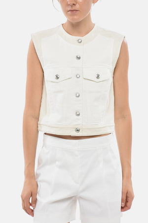 SPORTMAX Giubbotto Senza Maniche SALITA Crop in Denim con Bottoni Logati