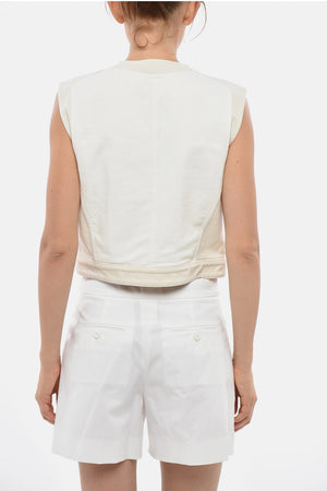 SPORTMAX Giubbotto Senza Maniche SALITA Crop in Denim con Bottoni Logati