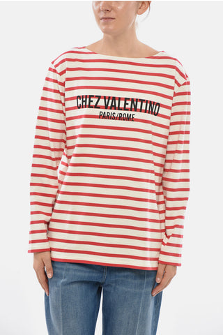 Zweifarbiges Langarm-T-Shirt mit Streifen