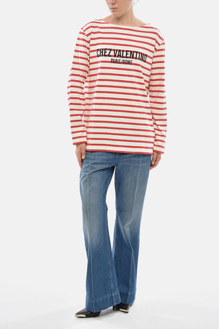 Zweifarbiges Langarm-T-Shirt mit Streifen