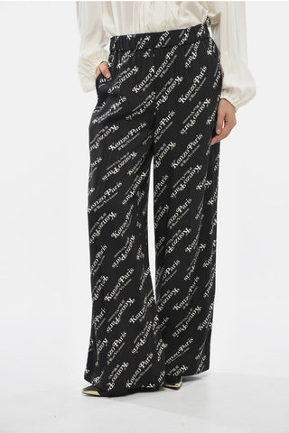 Pantaloni a Gamba Larga con Stampa Logo All-Over con Elastico in Vita
