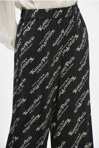 Pantaloni a Gamba Larga con Stampa Logo All-Over con Elastico in Vita