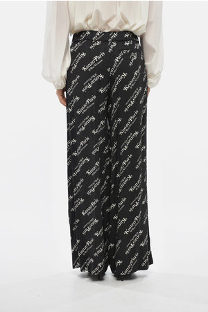 Wide-Leg Pants with All-Over Logo Print and Elastic Waist