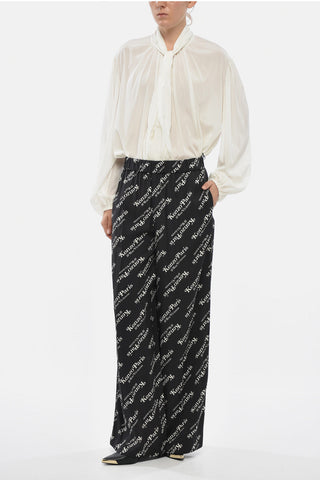 Pantaloni a Gamba Larga con Stampa Logo All-Over con Elastico in Vita