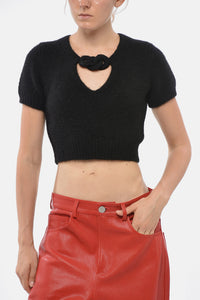Cropped V-Neck Short Sleeve Sweater