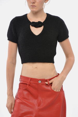 Cropped V‑Ausschnitt‑Pullover mit kurzen Ärmeln