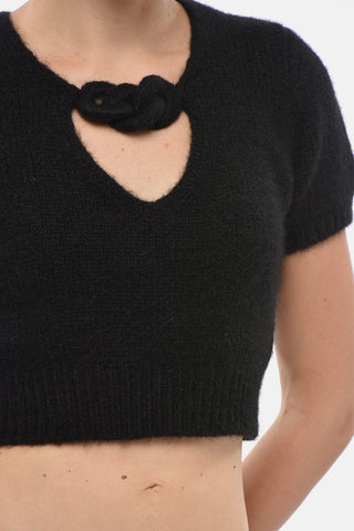 maglia Crop Scollo a V Con Maniche Corte