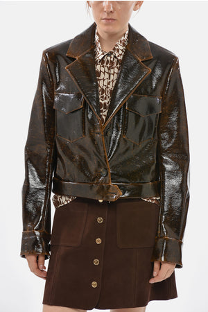 SPORTMAX Giubbotto Crop MACRO In Pelle Vegan in Effetto Lucido 