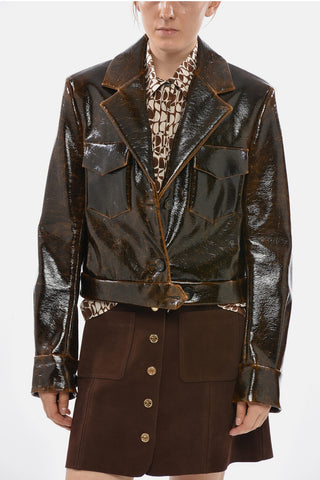 SPORTMAX Vegan Leather Cropped Jacket MACRO with Glossy Effect