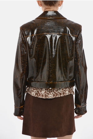 SPORTMAX Giubbotto Crop MACRO In Pelle Vegan in Effetto Lucido 