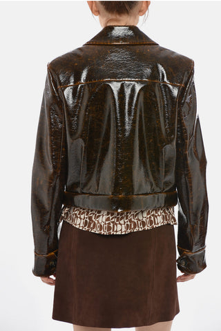 SPORTMAX Vegan Leather Cropped Jacket MACRO with Glossy Effect