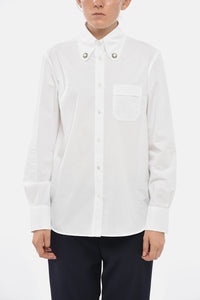 Camicia Button Down in Popeline di Cotone con Bottoni Gioiello