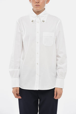 Cotton Poplin Button-Down Shirt With Jewel Buttons