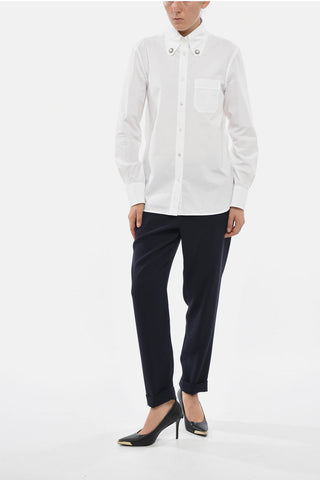 Button-Down-Bluse Aus Baumwollpopeline Mit Schmuckknöpfen