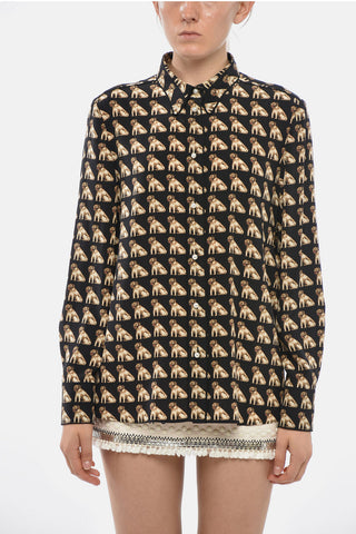 Silk Blouse With All-Over Dog Print