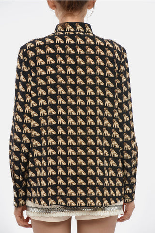 Silk Blouse With All-Over Dog Print