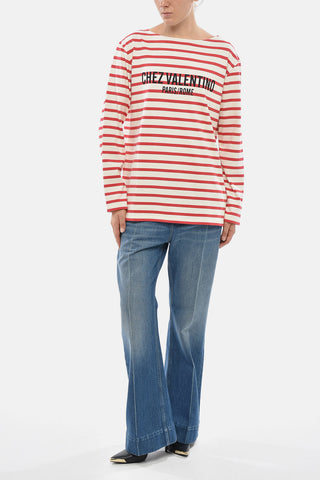 T-Shirt a Righe Bicolore a Maniche Lunghe 