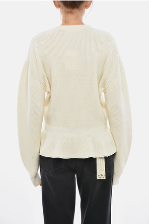 Wool Cardigan With Flared Hem And V-Neck