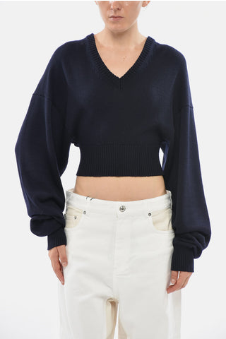 SPORTMAX Cropped-Fit Virgin Wool V-Neck Knit Top