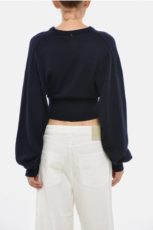 SPORTMAX Cropped-Fit Pullover aus Schurwolle mit V‑Ausschnitt