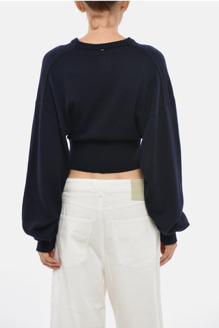 SPORTMAX Cropped-Fit Virgin Wool V-Neck Knit Top