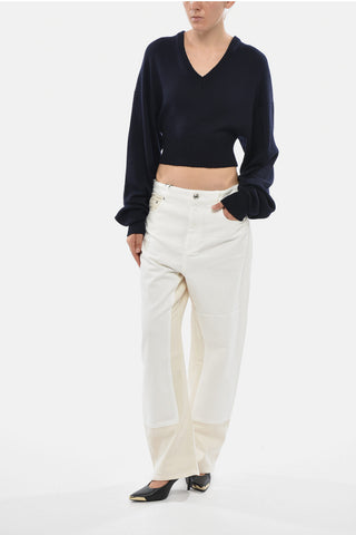 SPORTMAX Cropped-Fit Virgin Wool V-Neck Knit Top